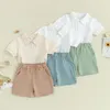 Clothing Sets Fashion Summer Kids Baby Boy Clothes Set Short Sleeve Lapel Button T-Shirt With Elastic Waist Pocket Shorts 2Pcs Toddler