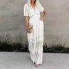 캐주얼 드레스 여름 보헤미안 여자 맥시 드레스 느슨한 자수 흰색 레이스 긴 튜닉 해변 휴가 2023 년 저녁