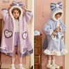 Serviettes Robes Enfants Robe à capuche pour filles hiver 2023 nouvelle princesse enfant fille épaisse garder au chaud longue chemise de nuit corail polaire doux peignoir pyjamasL231123