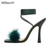 Nxy Sandals Feather Cross Tied Women's Summer Peep Toe High Heels Party Shoes Sexy Ladies Stiletto Gladiator Women Pumps 230406