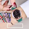 Armbandsur Starry Sky Women Watches Fashion Rhinestone Female Leather Quartz Wrist Watch Polygonal Dial Design Ladies Montre Femme