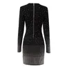 Robes décontractées High Street Est 2023 F/W Designer Fashion Femme Manches longues Col V Diamants Strass Embellihsed Robe en tricot