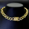 Naszyjnik na męski łańcuch kubański łącze złote łańcuchy lodowe biżuterię 12 mm diamentowy łańcuch kubański z bransoletą diamentową dla mężczyzn i kobiet Hiphop Gold Naszyjnik
