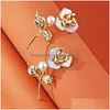 Stift broscher koreanska rosblomma för kvinnor metall pärla lapel pin coat kostym brosch cor mode lyxiga smycken tillbehör droppe leverera dhu64