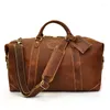 Duffel Bags MAHEU Genuine Crazy Horse Leather Men Travel With Rivet Big HandBag For Male Cowhide Bag Mans Travelling