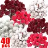 Decorative Flowers 40/20Pcs Artificial Holly Berries Mini Christmas Frosted Red Berry Double Heads Faux For Wedding Party Decoration