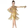 Stage Wear Sparkly Ballroom Latin Dance Dress Metallic Prom Cocktail Party Dresses Sequins Tassel Costume Jive / Salsa Jazz Dancing