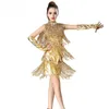 Scene Wear Sparkly Ballroom Latin Dance Dress Metallic Prom Cocktail Party Dresses Paljetter Tassel Costume Jive / Salsa Jazz Dancing