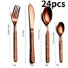 Servis uppsättningar 24/18st Rose Gold Cutlick Tabelleris Rostfritt stål Knivsked Fork Vintage Flatware Set Diskmaskin