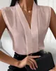 Women's Blouses V-neck Shirts For Women Solid Sleeveless Casual Professional Office Shirt Tops Thin Blouse Slim Clothing Simple