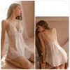 Women's Sleepwear Bride Sexy Sleep Dress Women Lace Silk Nightgown Deep V Robe Set Tops Emotional Underwear Sling Nightdress Nightwear