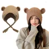 Berets 50JB Lovely Cartoon Ear Flap Hat For Women Girl Soft Beanie Hooded Skull Outdoor Activity Cap Windproof Pullover