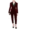 Womens Two Piece Pants Plus Size 2 Suit Velvet Outfits Double Breasted Work Office Blazer With Women Evening Party 231123