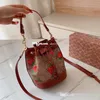 Bolsas de princesa de luxo para meninas grandes, doce desinger, crianças antigas, bolsa de ombro única estampada em morango estilo feminino bolsas de balde com cordões F1631