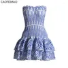 Casual Dresses Boho Inspired Off Shoulder Dress For Women Strapless Smocked Bodice Embroidered Mini Summer Cotton Party