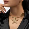 Choker Modern Jewelry Accessories Adjustable Goldtone Metal Statement Earrings And Circular Starfish Pendant Necklace For Women