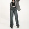 Damen Jeans American Vintage Tiedyed Washed Bläulich Grau Frühling Herbst Lässige Mode Gerade Neutral Denim Hose Weiblich 230422