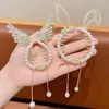 Hair Accessories Blue Red Butterfly Bun Ponytail Buckle Holder Clips Elegant Hairpin Hanging Pearl Tassel High Claw For Women