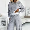 Kvinnors tvådelar Pants Casual Pocket Cap Hooded Sweatshirt Trend Gray Hoodies Toppar Women Two-Piece Set Outfits raka byxor breda ben