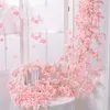 Couronnes de fleurs décoratives 135 têtes de fleurs 1pcs soie artificielle fleur de cerisier rose vigne tenture murale décoration rotin fausse plante feuille guirlande Rom 230422