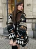 Womens Wool Blends Geometric Print Patchwork Woolen Cardigan Jacket Women Long Sleeve Singel Breasted Loose Female Top Autumn Street Pocket Coats 231123