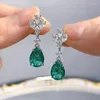 Orecchini pendenti Goccia d'acqua Orecchini con diamanti smeraldo Vero argento sterling 925 Matrimonio per le donne Regalo di gioielli di fidanzamento