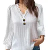 Blusas de mujer Camisas de manga larga para mujer Blusa sólida con cuello en V de encaje Camisa suave cómoda de moda Tops de otoño para mujer