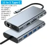 11-в-1 USB C Hub 3.0 Type C Док-сплиттер Многопортовый адаптер RJ45 SD/TF VGA PD для ноутбука MacBook iPad xiaomi