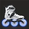 Patins à roulettes en ligne Ptines de patinage sur route de rue avec roues brillantes LED de 110 mm pour jeunes garçons et filles, baskets de vitesse NOIR BLANC 3X110 231122