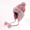 Berets Earmuff Plush Ball String Hat Autumn Warm Headwear Knitted Keeping Earflap For Adults ( )