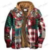 Men's Jackets Autumn and Winter Men's Plaid Jacket Thickened and Cotton Printed Hooded Jacket Men's Harajuku Casual Warm Fake Two-piece Jacket T231123