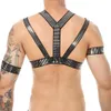 Conjunto de arnês masculino sexy com braçadeiras, lingerie de bondage exótica, halter elástico, cinto corporal brilhante, trajes de fetiche