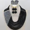 Collana Orecchini Set Donna Matrimonio Nero Nigeriano Costume Africano Perline Gioielli Da Sposa AIJ478