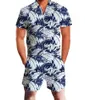 Tute da uomo 2023 Fenicotteri Stampa floreale Pagliaccetto Uomo 3D Divertente Tuta manica corta Estate Hawaii Tutina tuta Casual One Piece Outf