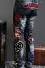 Mens Jeans Wind Personality Beauty Embroidered Male Embroidery Flocking Self-cultivation Directly Canister Long Pant Homme