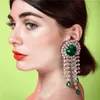 Boucles d'oreilles Vintage Vert Grand Gemme Strass Long Thingle Dames De Mode Ultra Flash Cristal Pendentif Bijoux En Gros