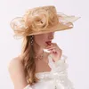 Womens Flower Church Hats Caps Elegant Ladies Dress Wedding Organza Hat Kentucky Derby Headwear Wide Brimmed Bucket Cap