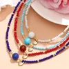 Collane con ciondolo Moda Boho Rombo Perline geometriche Girocollo Blu Imitazione Turchese Pietra Cuore Amore Collana Spiaggia Gioielli femminili Regalo