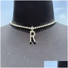 Colliers pendentifs 26 lettres anglaises collier glacé cristal diamant Sier or colliers initiaux pendentifs pour femmes bijoux de mode G Dhegx
