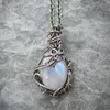Chains Vintage Boho Moonstone Necklace For Women Leaf Gemstone Pendant Rattan Accessories Sweater Chain Jewelry
