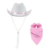 Szerokie brzegowe czapki Vintage Western Cowboy Hat for Women Men Regulowanego paska podbródka Cowgirl z szalikiem imprezą motywową kostiumów