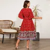 Plus Size Dresses Short Sleeves Summer Long Dress V-neck Women's Bohemian Beach Style Floral Print 3XL 4XL Clothing 2023