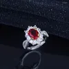 Cluster Ringen Vintage Sieraden Ovale Rode Kubieke Zirkoon Twist Open Ring Voor Vrouwen Bruids Bruiloft Engagement Luxe Volledige Pave Steen