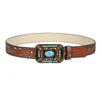 Ceintures Bois Perle Boucle Ceinture Femmes Western PU Cuirs Mode Adolescents Ceinture