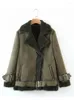 Trenchs de femmes Manteaux d'hiver Chaud Fuax Fur Coallr Veste en cuir en daim Shearling Manteau en peau de mouton Parka Moto Biker avec ceinture coupe-vent