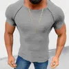 Jaquetas masculinas Camisa de malha de malha/verão Homem cor sólida cor de gola redonda de manga curta de manga curta Muscle mass