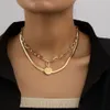 Schmuck Cool Wind Kette Doppelschicht Halskette Schlangenhaut Dicke Kette Runde Münze Anhänger Damen Street Style