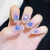 False Nails 24pc Blue Love Smudge Nail Tips With Glue Press On Removable Short Paragraph Manicure Accessories