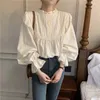 Kvinnors blusar y2k koreansk blus för kvinnor mode Autumn Solid Pleated Shirts 2023 Blusas Mujer de Moda Lace Ruffles Temperament Loose Loose