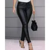 Женские брюки Y2K, черные брюки из искусственной кожи, женские сексуальные узкие брюки-карандаш с высокой талией и карманами на молнии Bodycon